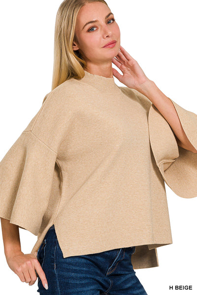 The Beth Bell-Sleeve Sweater in Beige