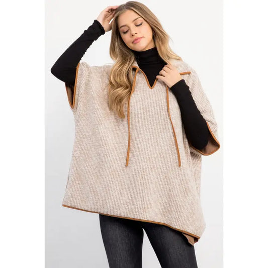 Taupe Sleeveless Collared Poncho