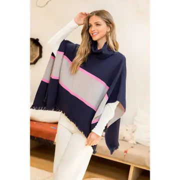 Turtleneck Colorblocked Poncho