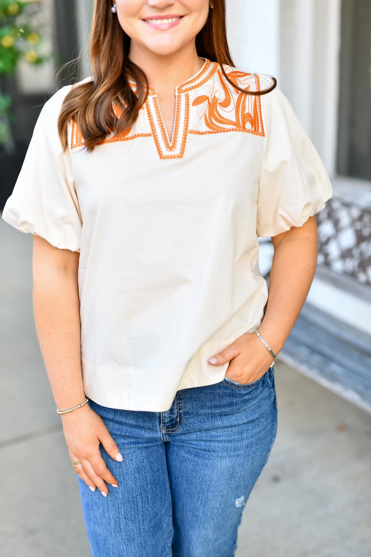 The Santa Fe Stitch Top in Cream