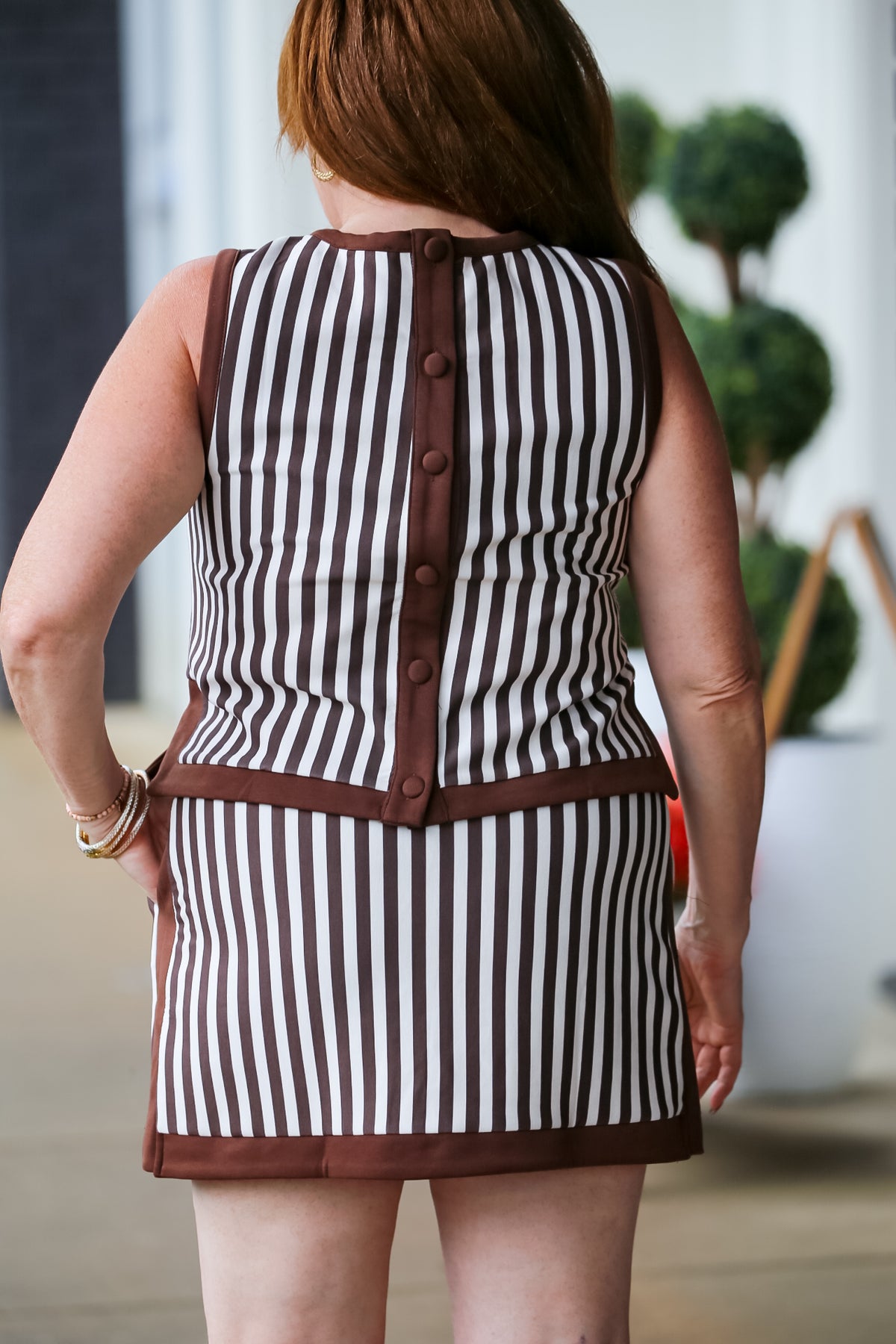 Stripe Sleeveless Round-Neck Top in Brown