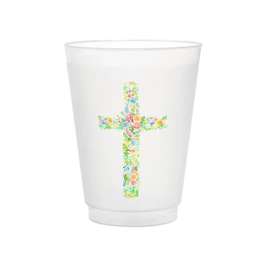 Floral Cross Frosted Cups | Set of 6