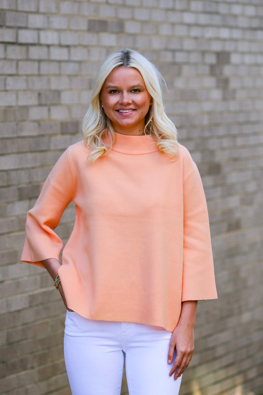 Mock Neck Pullover Sweater- Sherbet Orange
