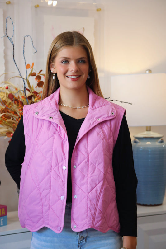 The Lilly Quilted Vest in Pink