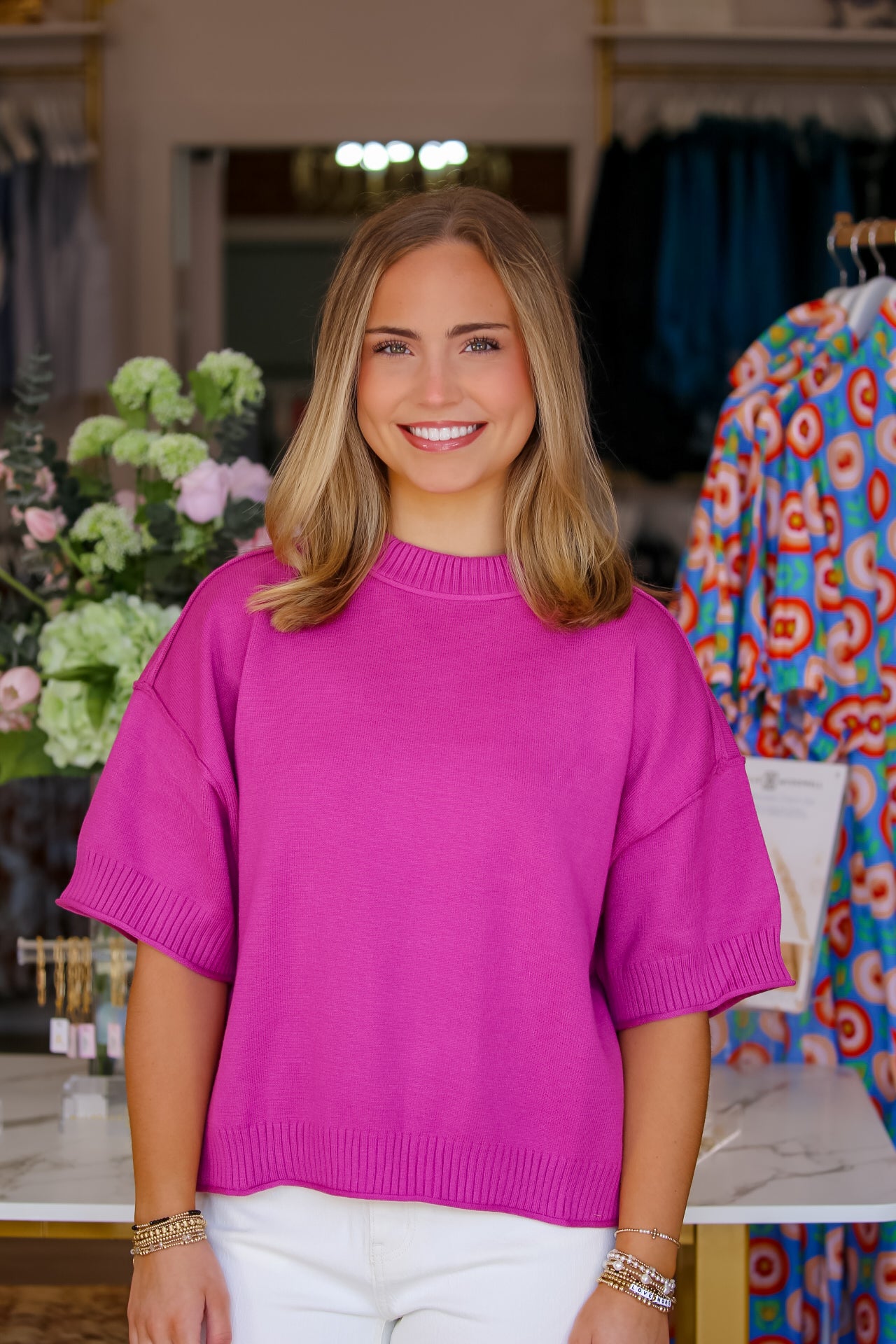 Soft Knit Top in Magenta