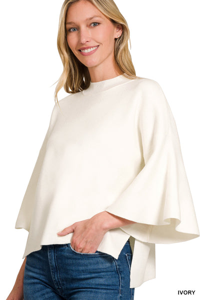 The Beth Bell-Sleeve Sweater in Ivory