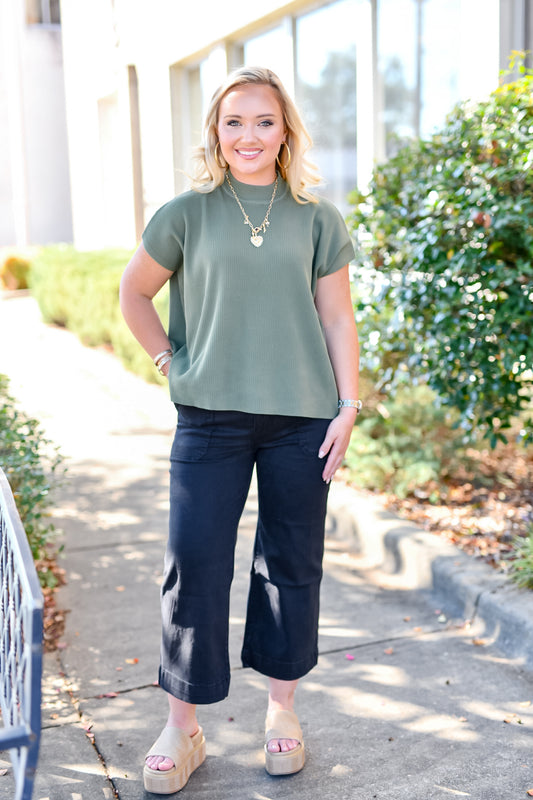 Cropped Wide Leg Color Denim Pants-Black