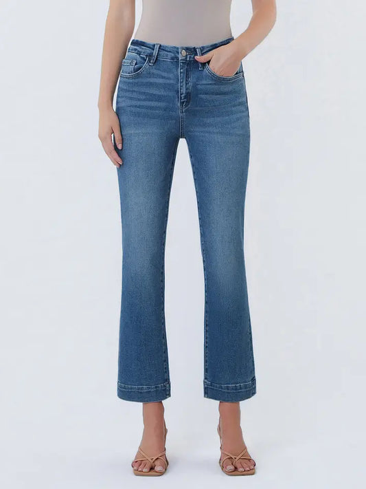 High Rise Seamless Trouser Hem Crop Flare Jeans
