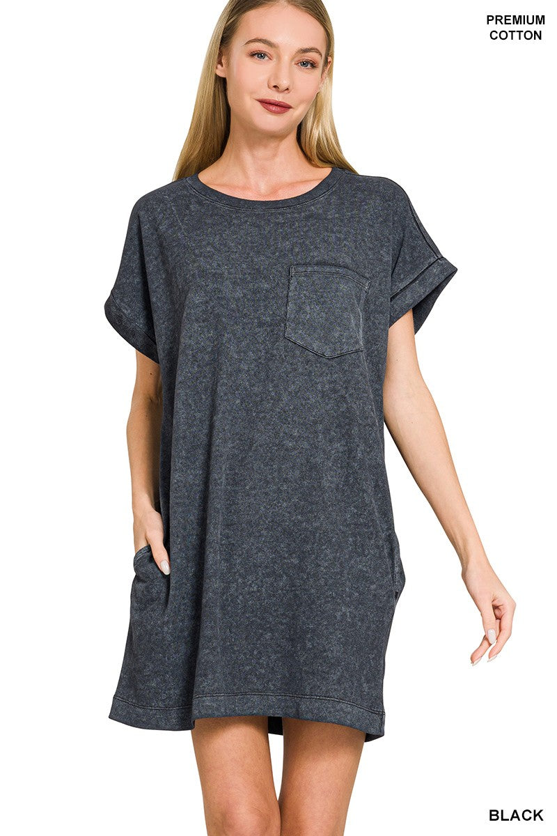 Acid Washed T-shirt Dress in Black
