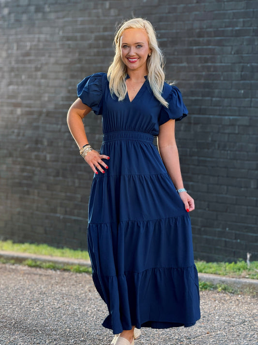 The Evelyn Midi Dress in Navy