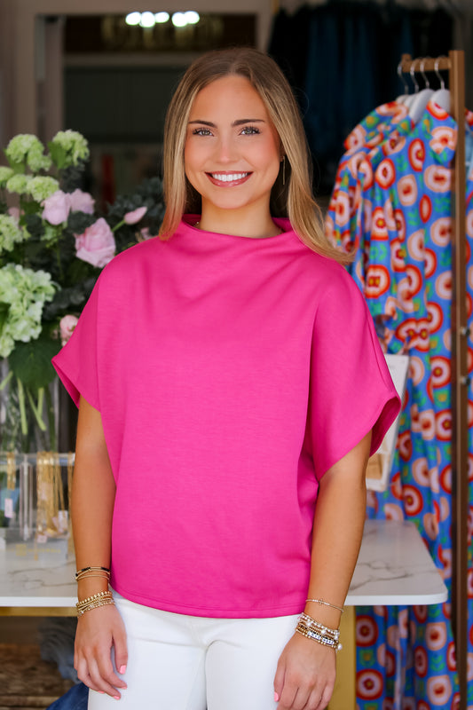 Mock Neck Sleeve Top in Magenta