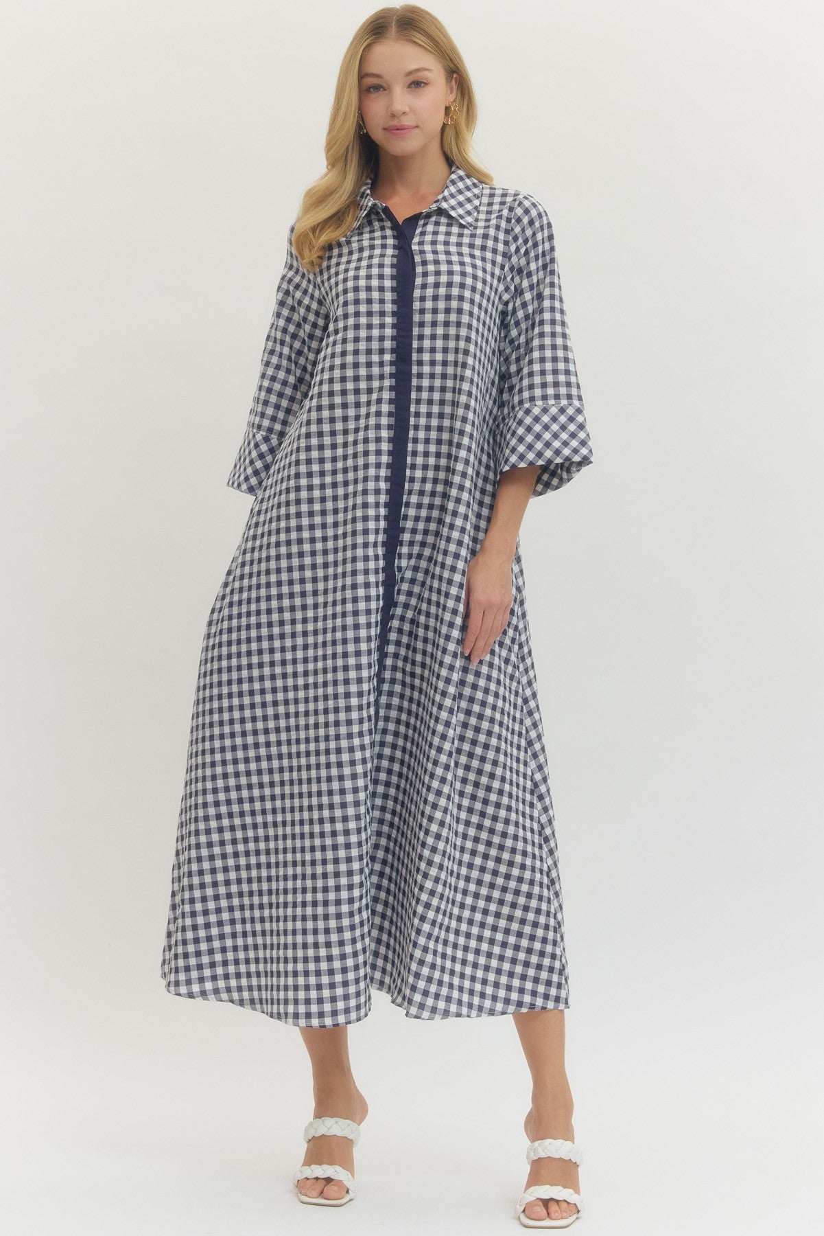 The Gingham Midi Dress in Navy