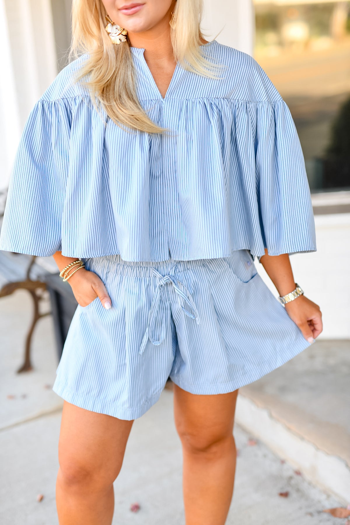 Swing Cape Stripe Top in Slate