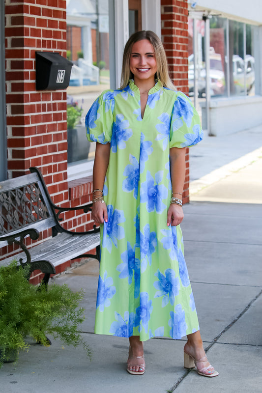 Southern Charm Floral Midi in Lime