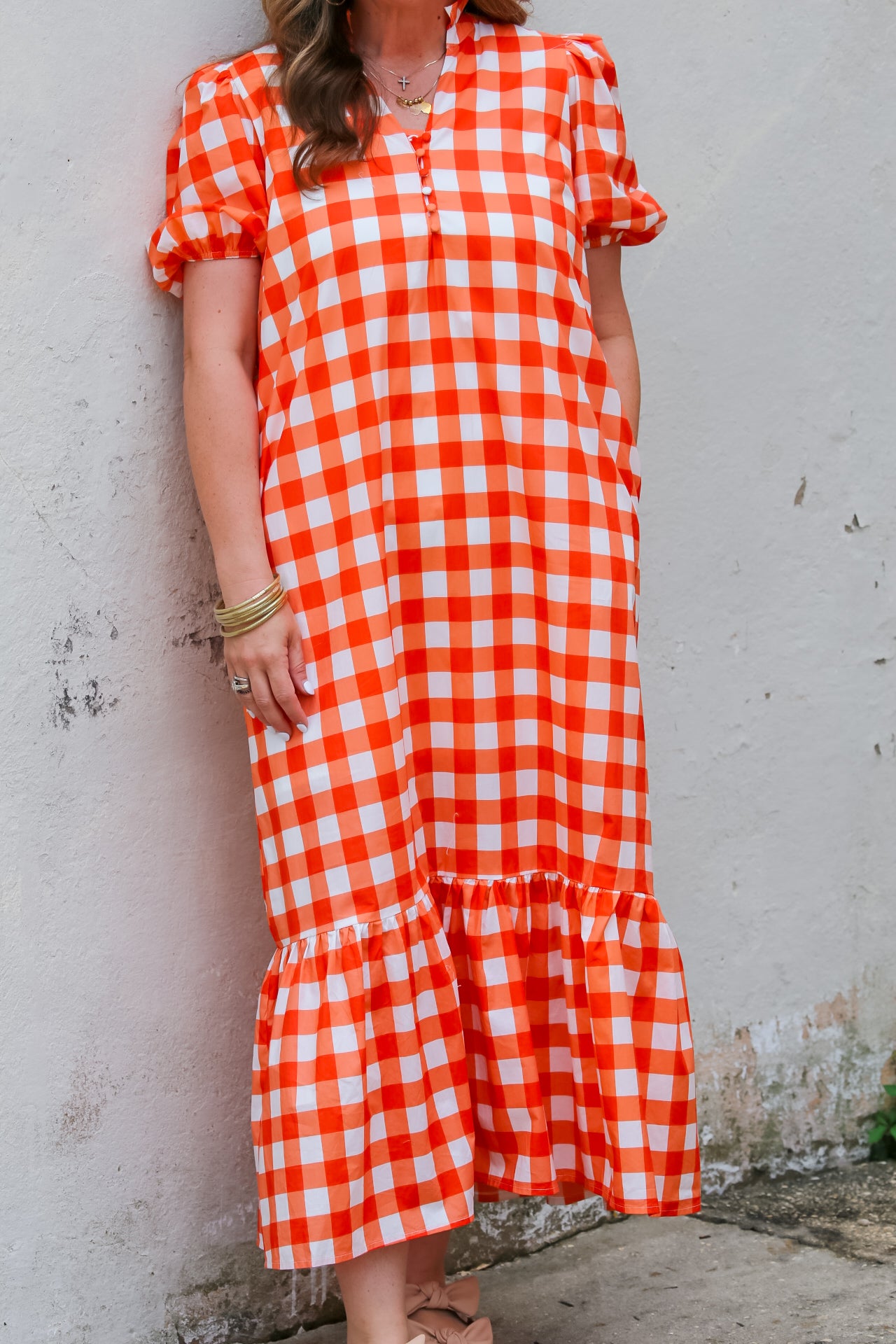 Orange and White Gingham Dress