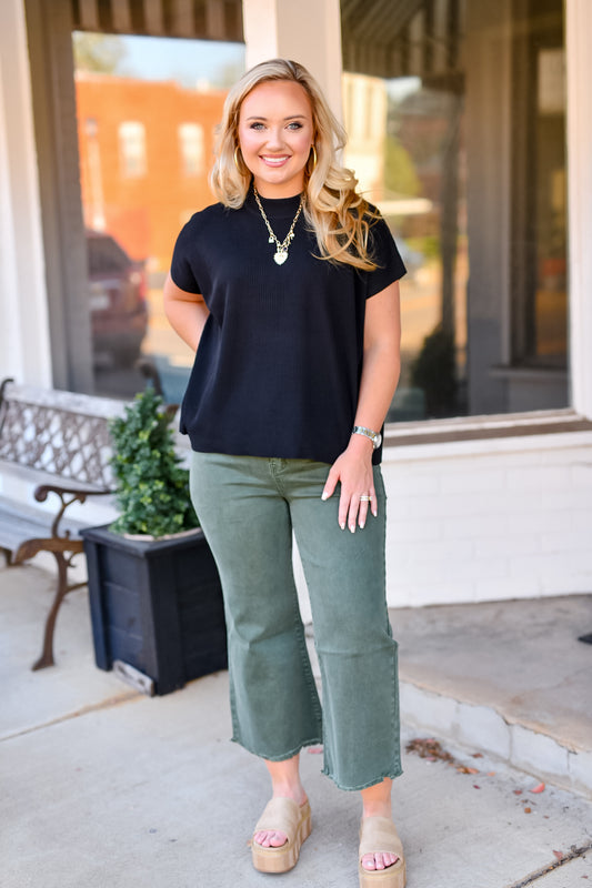 Acid Washed High Waist Frayed Hem Straight Pants-Dark Olive