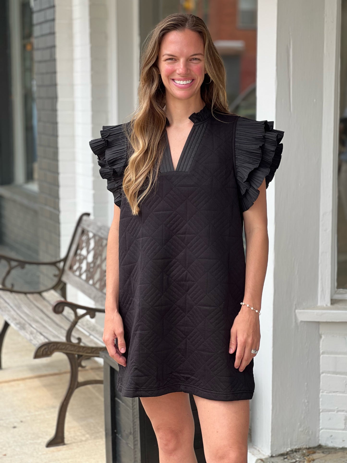 The Kathy Quilted Dress in Black