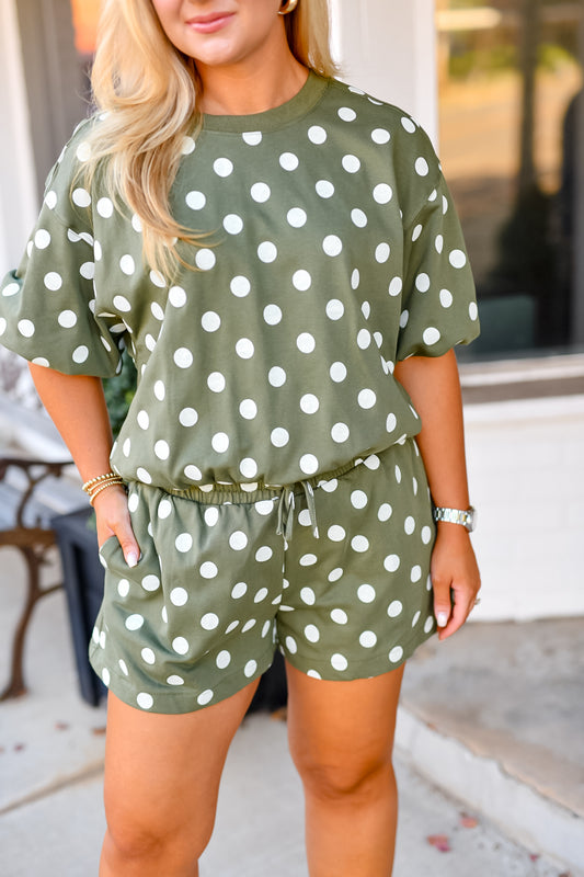 Polka Dot Sweat Shorts in Olive