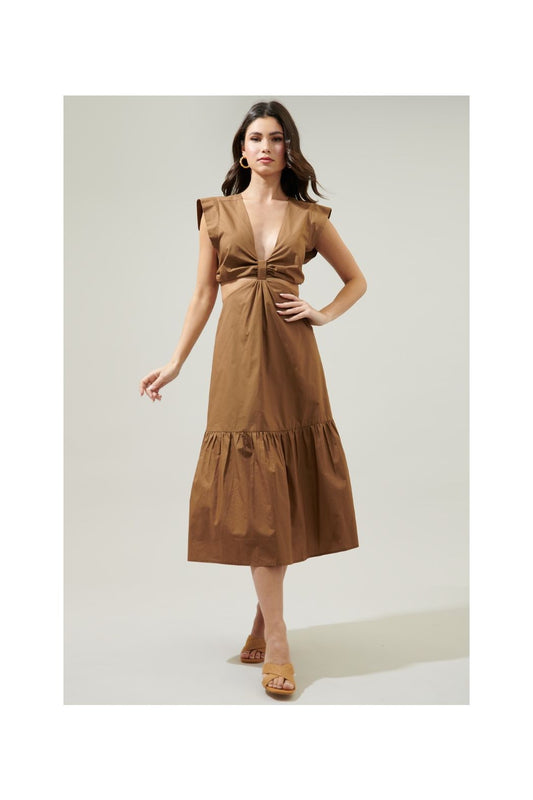 The Torie Midi Dress in Brown