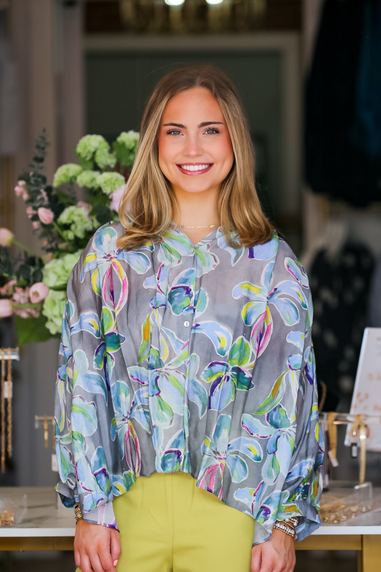 Watercolor Bloom Top in Grey