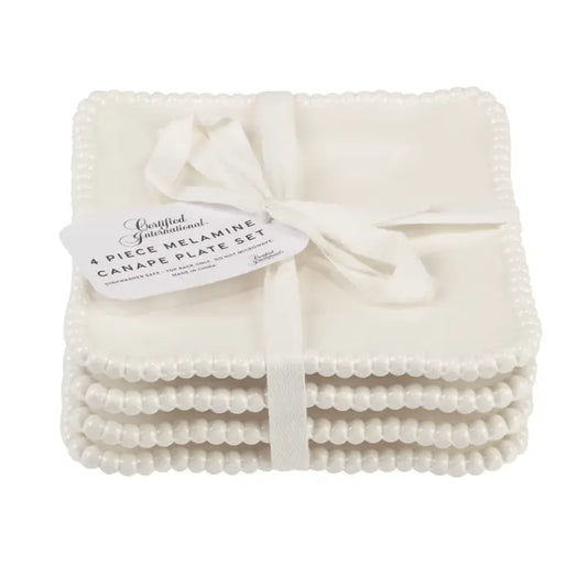 Perlette Gift Cream Melamine Set of 4 Square Canape Plates