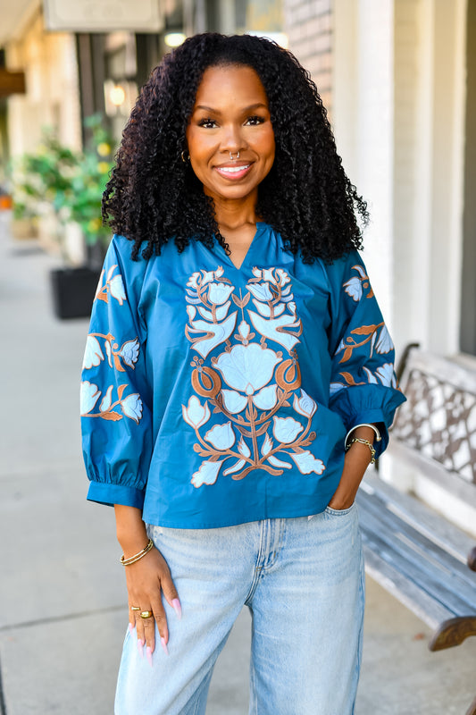 The Copper Bloom Top in Teal