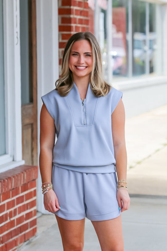 Modal Blend Zip-Up Top in Blue