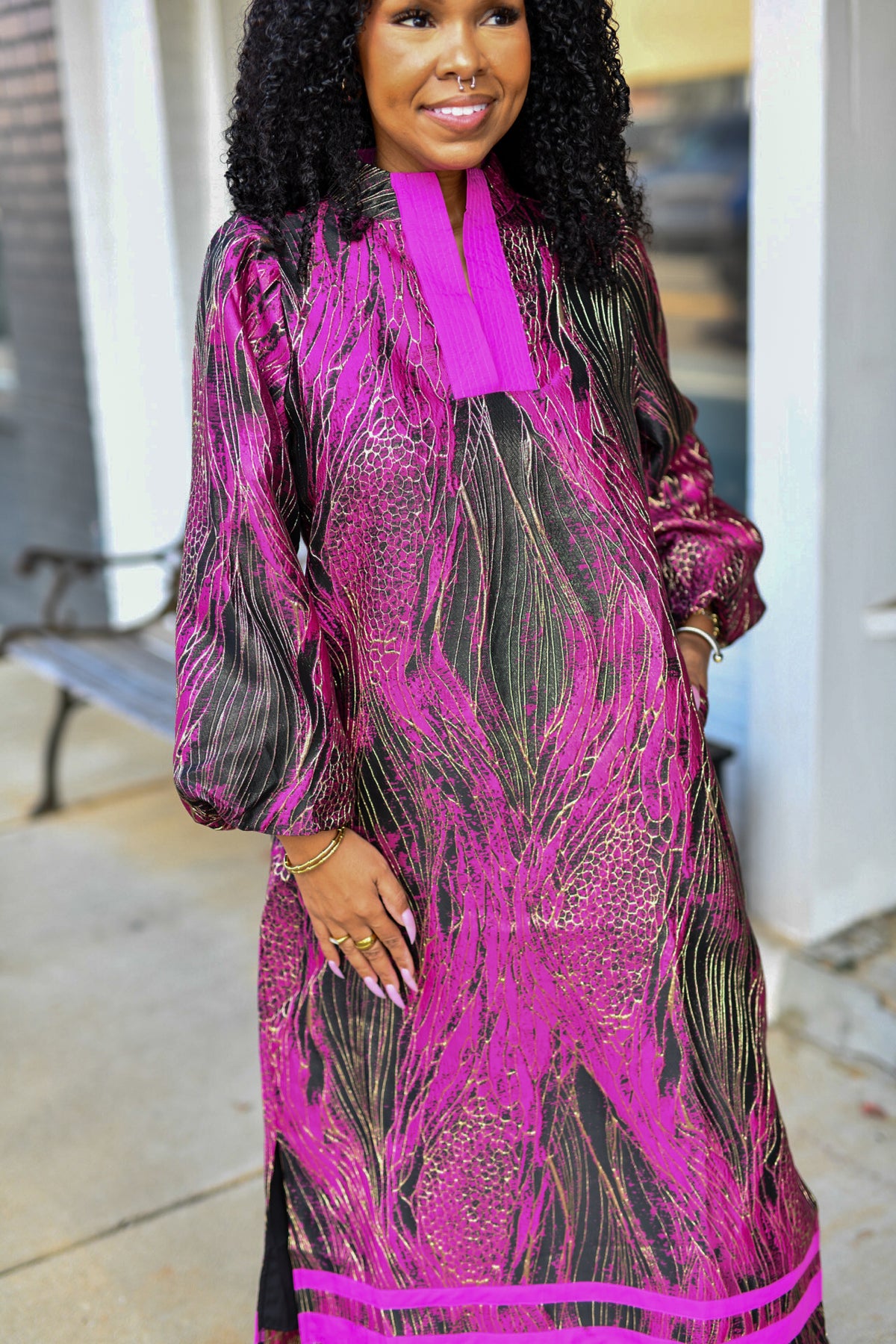 City Lights Midi Dress in Magenta