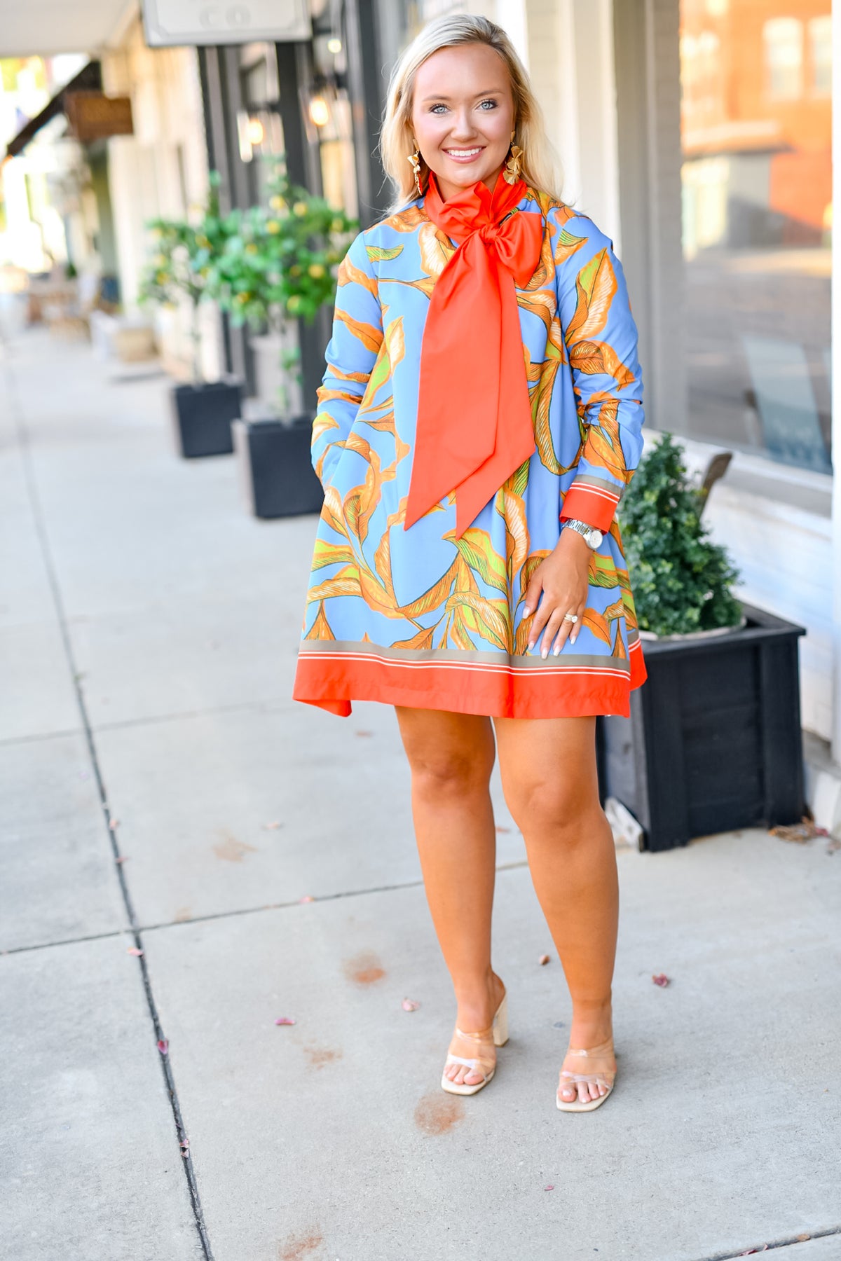 Bow Tie Print Mini Dress in Slate