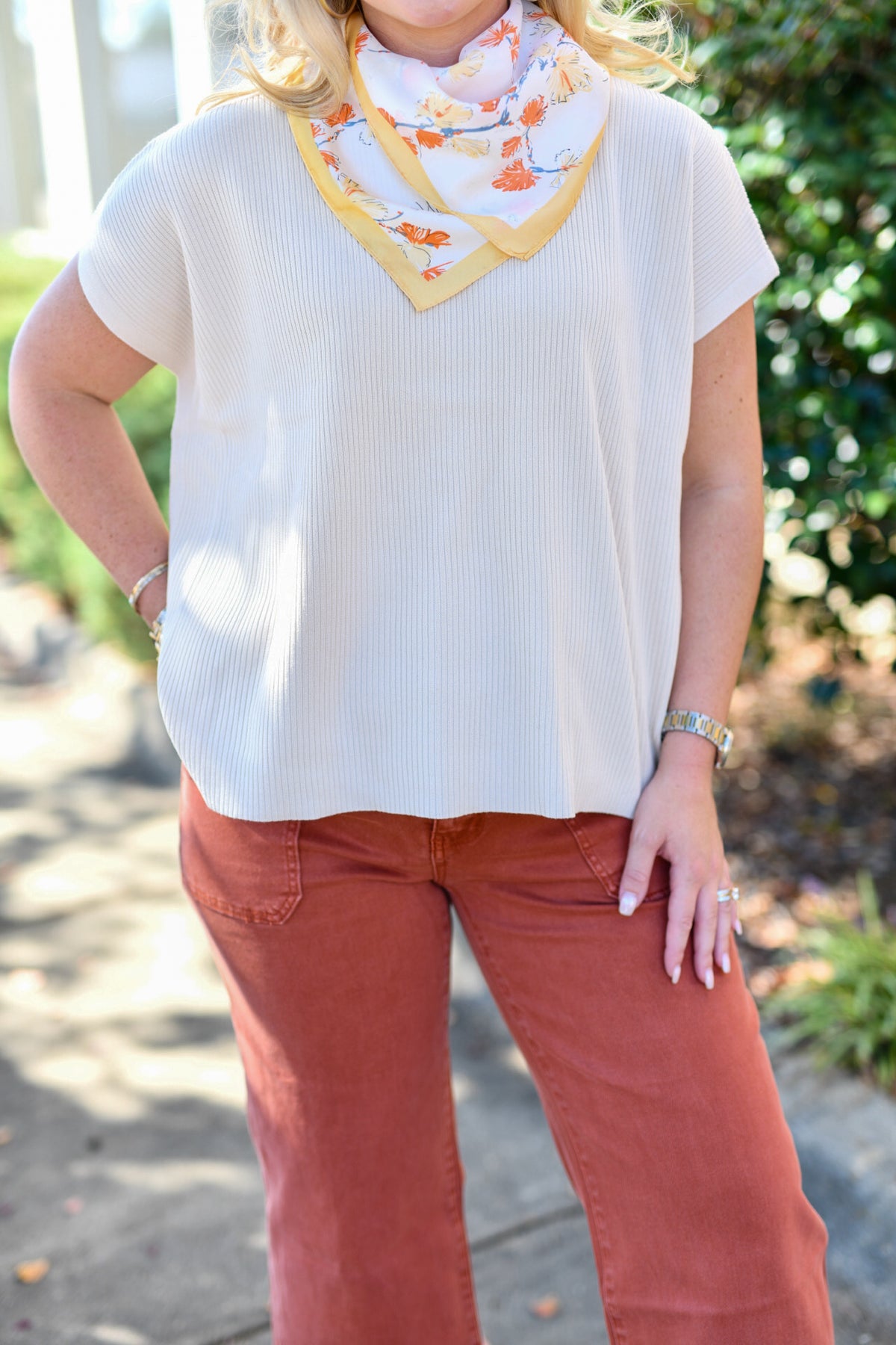 Mock Neck Short Sleeve Boxy Sweater in Sand Beige