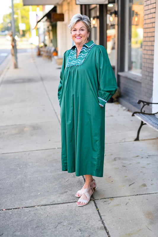 The Fox Hunt Dress in Hunter Green
