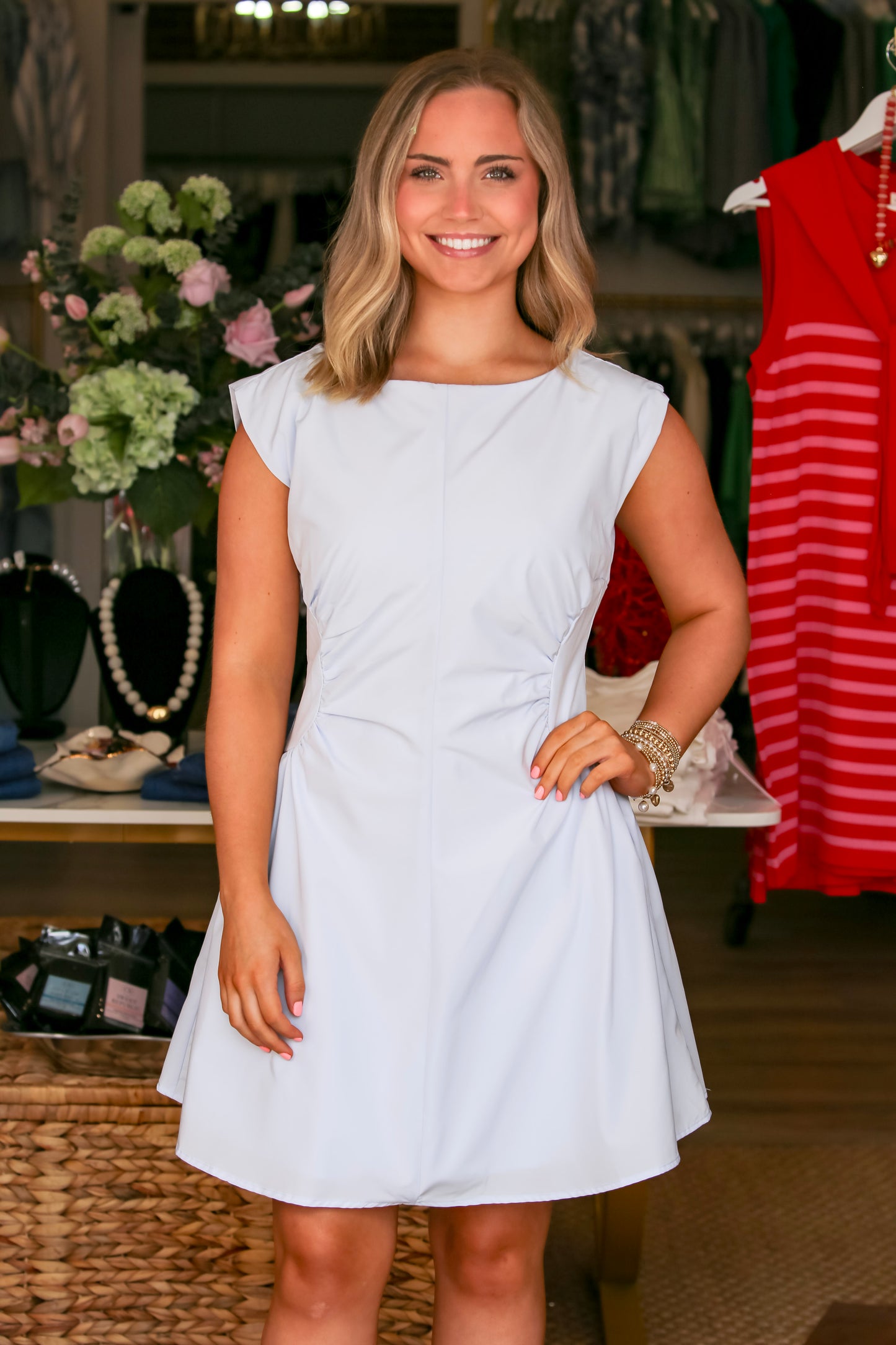 Cap Sleeve Mini Dress in Blue