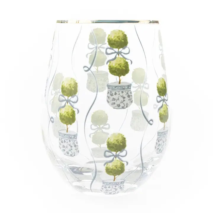 Stemless Wine Glass | Topiary Print