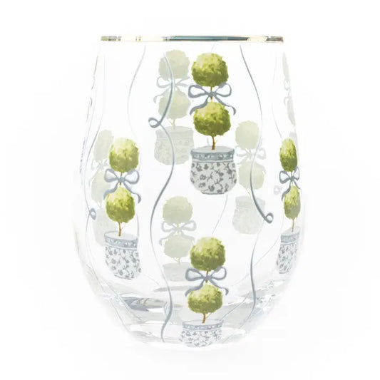 Stemless Wine Glass | Topiary Print