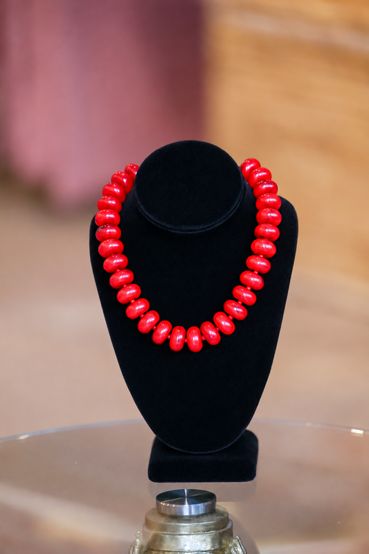 Marble Rondelle Bead Necklace-Red