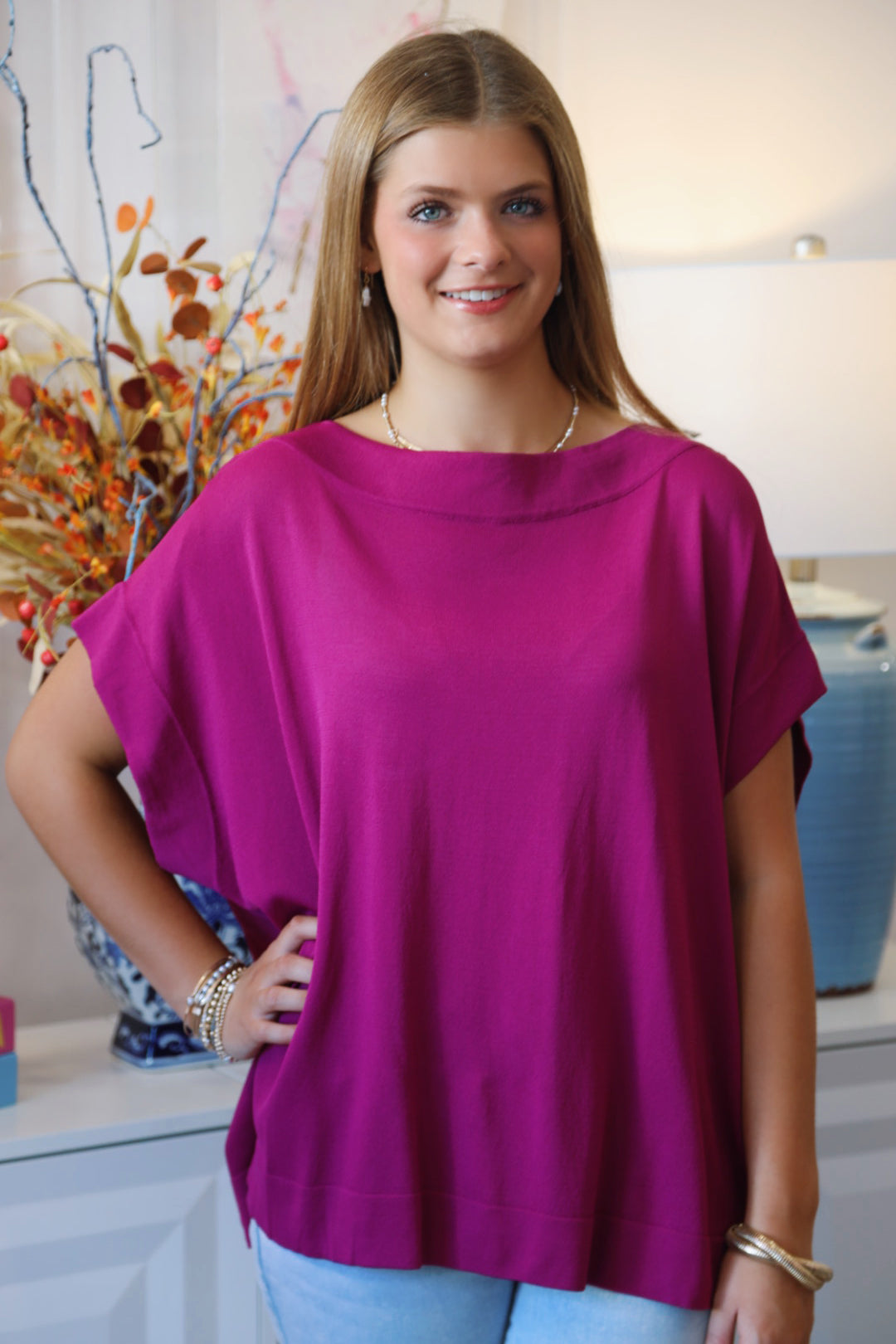 The Lisa Knit Blouse in Magenta