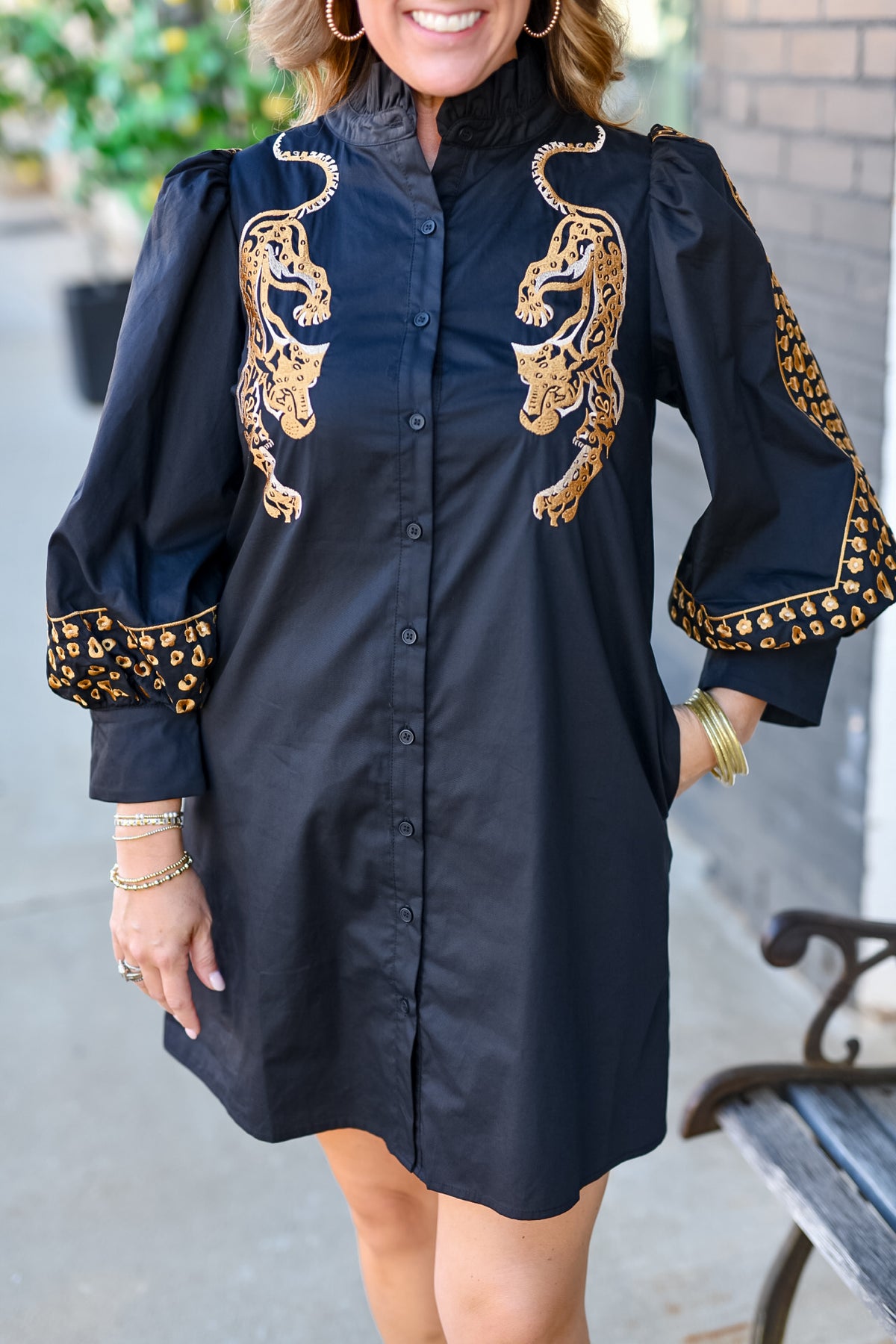 Leopard Embroidered Dress in Black