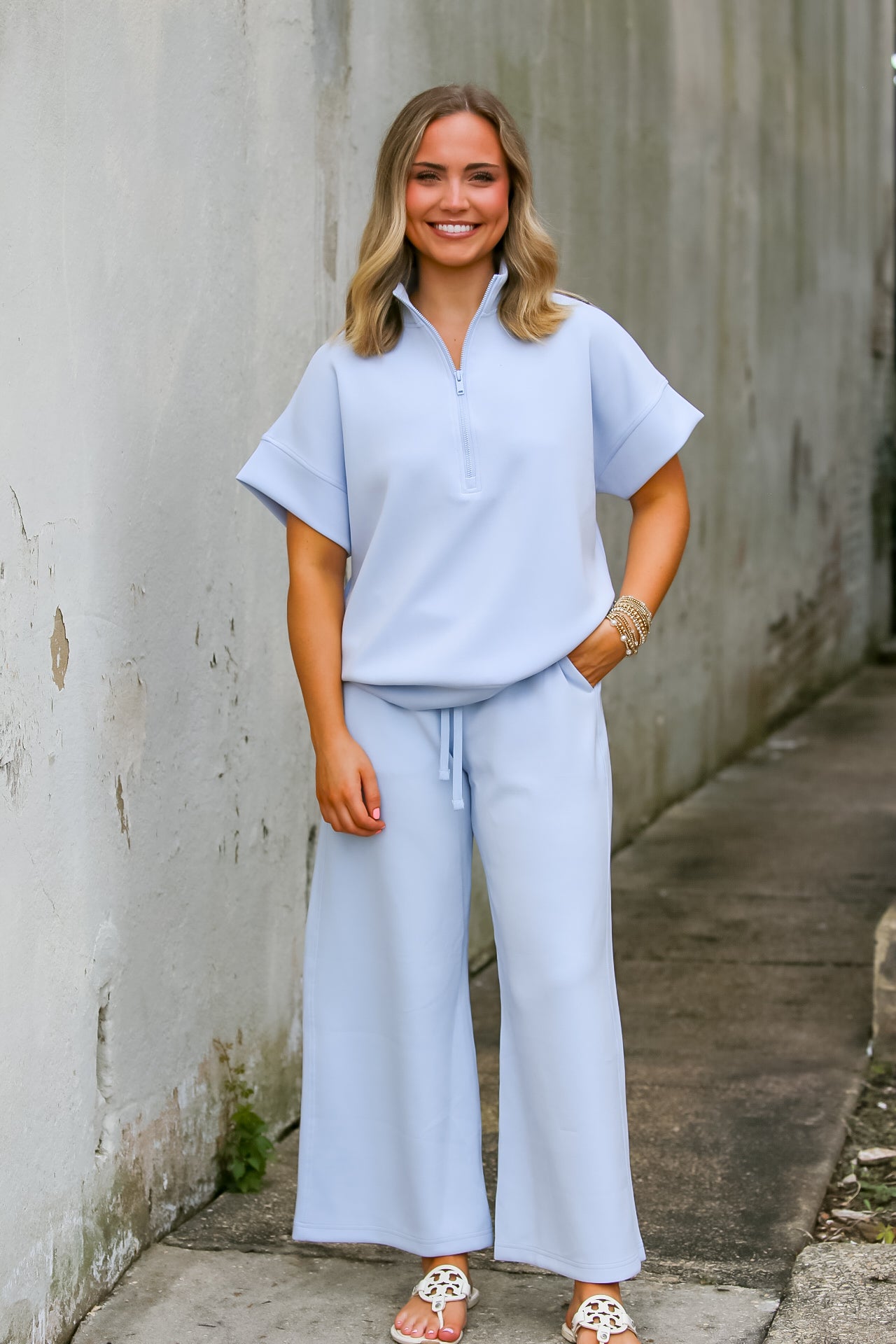 Quarter Zip Short Sleeve Top-Frost