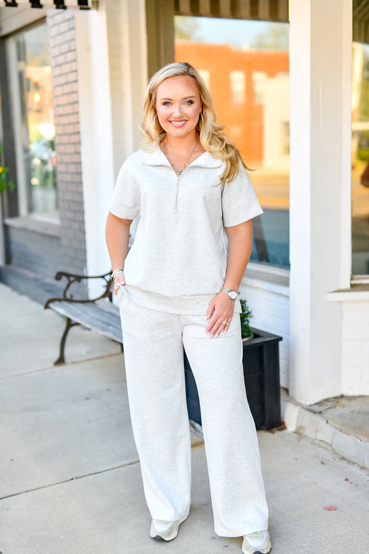 Scuba High Neck Half Zip Top & Pants Set in Heather Grey