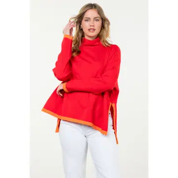 Red Turtleneck Knit Sweater