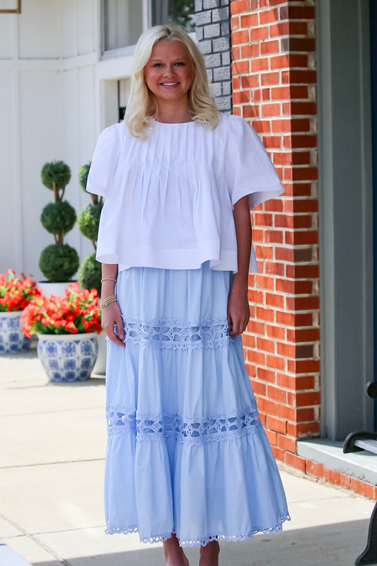 Poplin Scallop Trim Midi Skirt