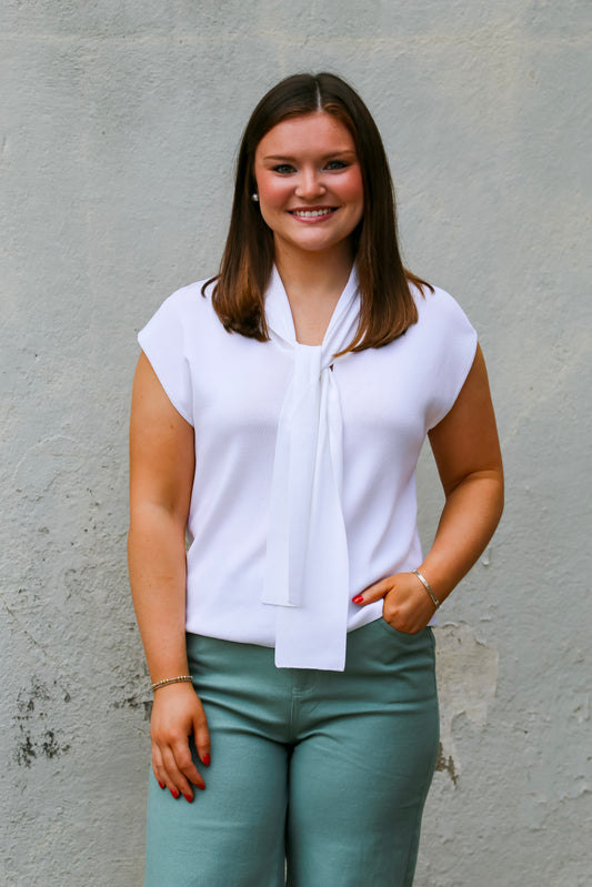 Tie Neck Knit Top in Ivory