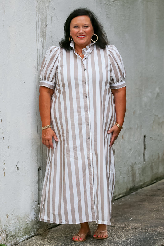Sandstone Stripe Midi in Taupe-Curvy