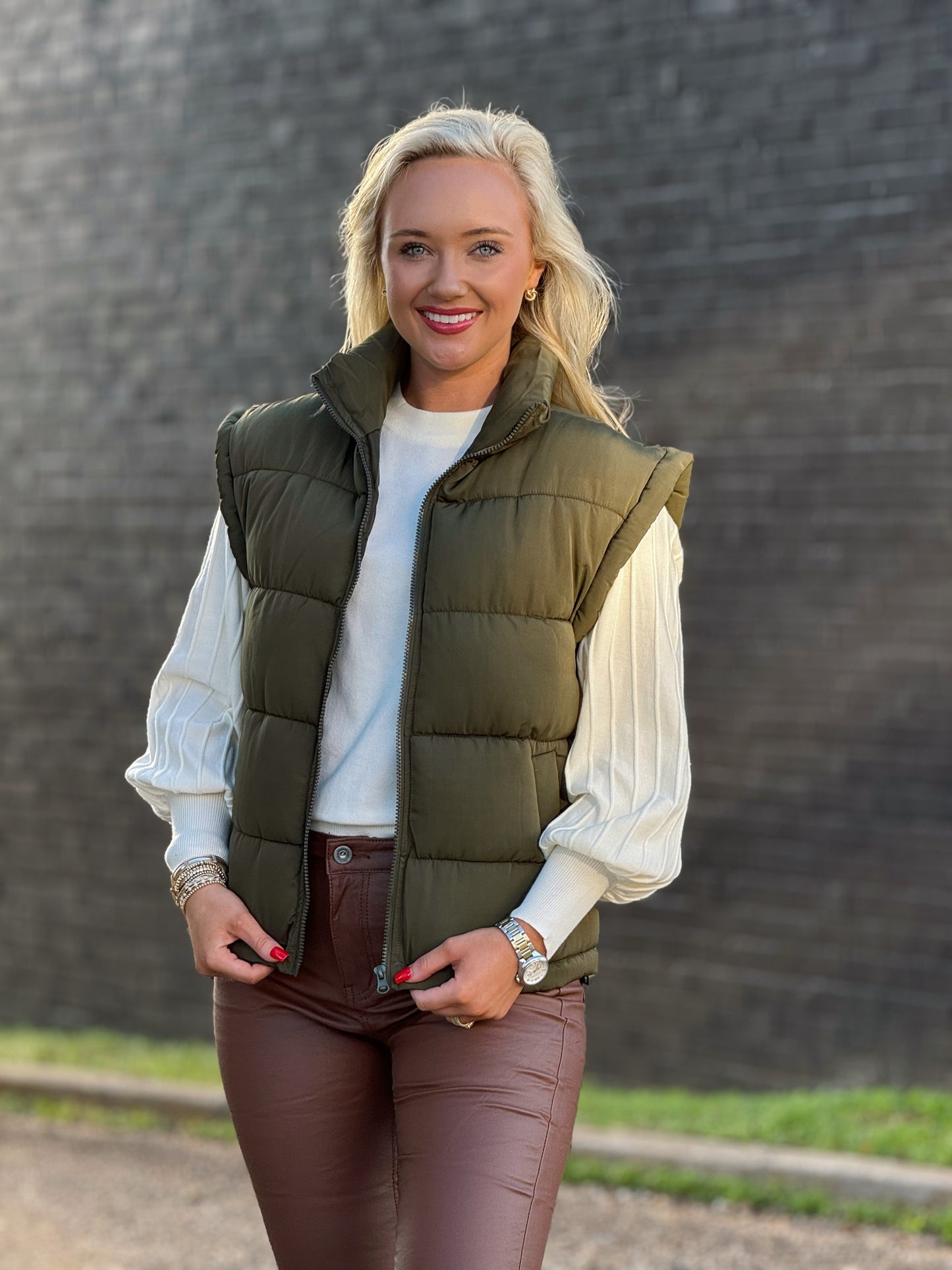 The Dawn Puffer Vest in Olive