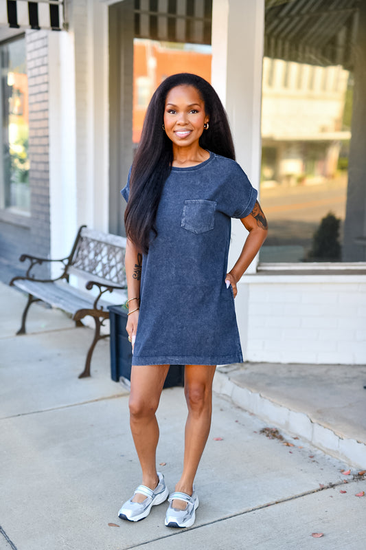 Acid Washed T-shirt Dress in Black