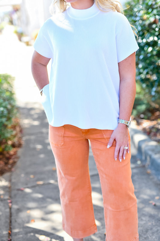 Cropped Wide Leg Color Denim Pants-Orange