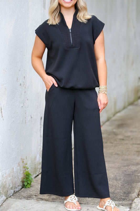 Scuba Cropped Wide Pant-Black