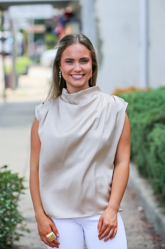 Simple Satin Top in Beige