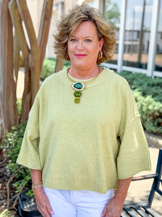 Oversized Short Sleeve Sweater in Sage