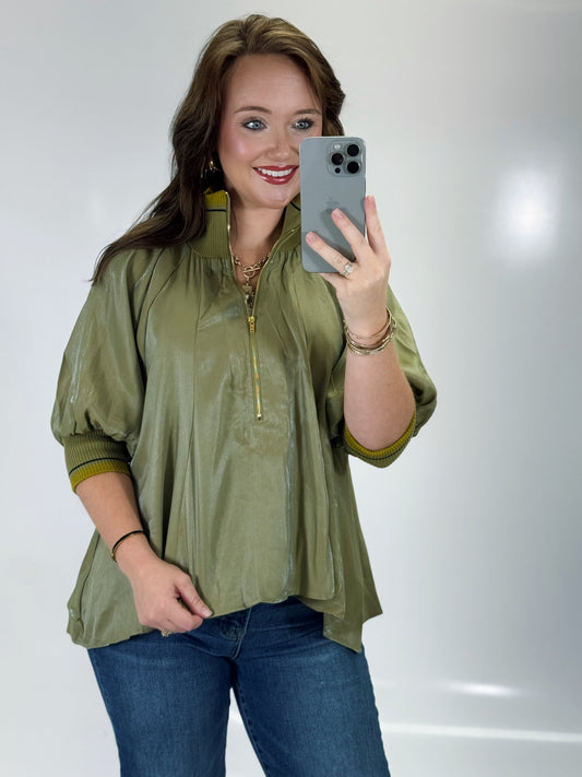 Victory Zip Blouse- Olive